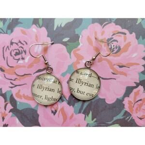 Illyrian pendant earrings made with Court of Thorns and Roses book pages